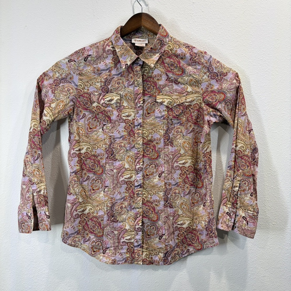 Ariat Women's Large Western Pearl Snap Long Sleeve Shirt Floral Paisley Cotton